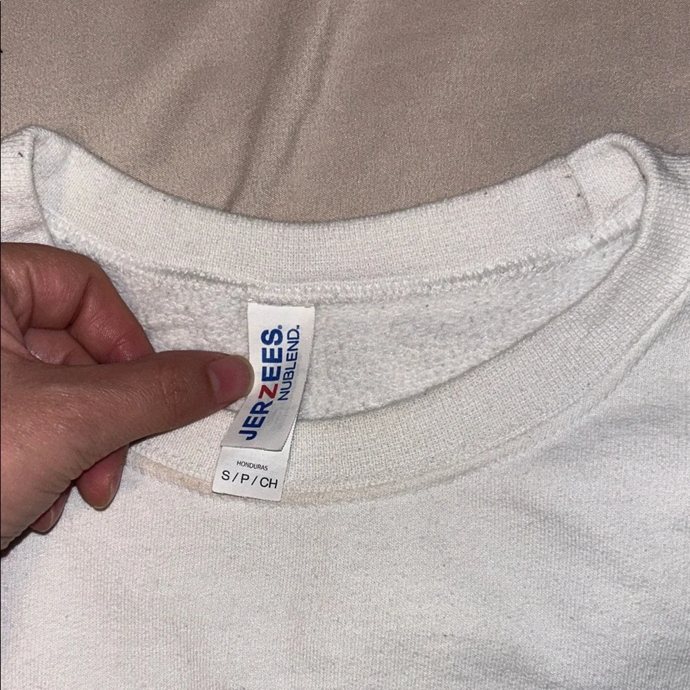 Nike White Crewneck Sweatshirt with Blue Stitch and Navy Swoosh - Picture 4 of 4
